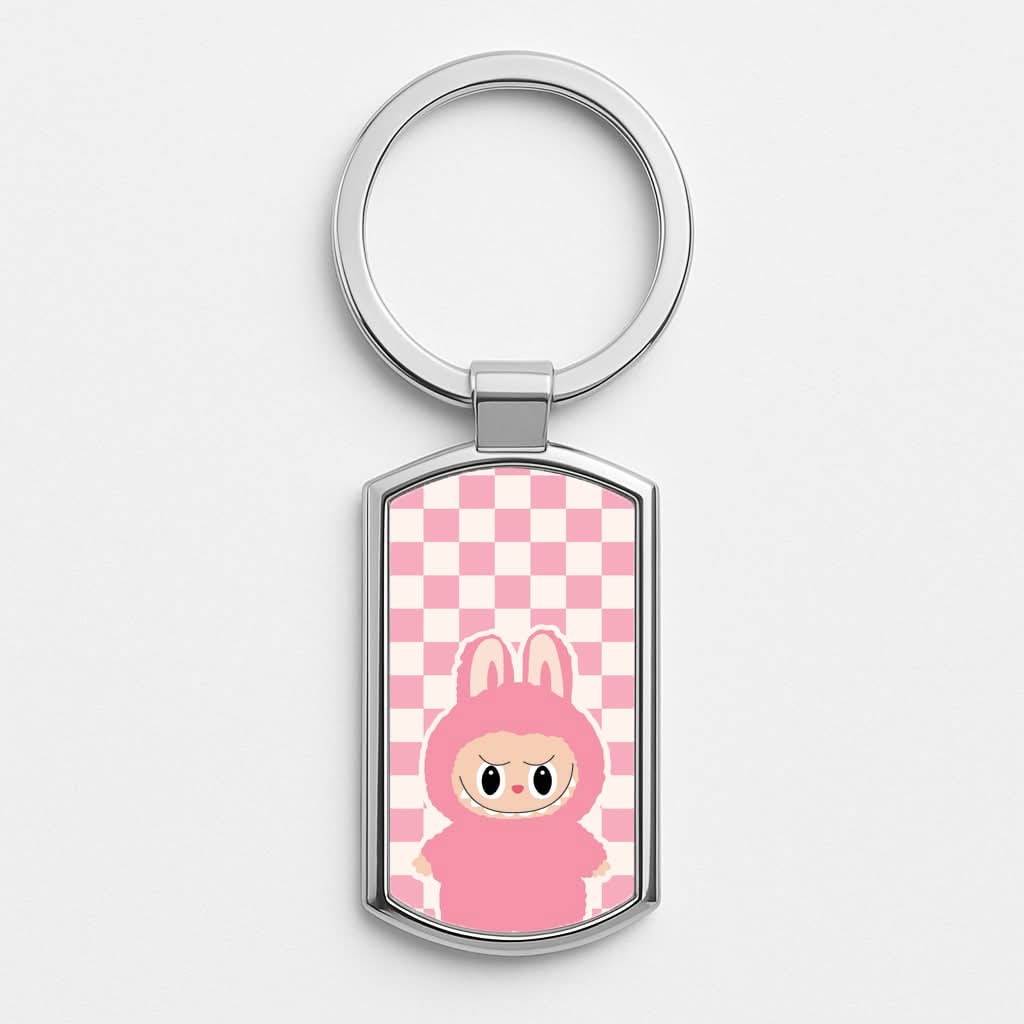 Checkered Cute Pink Monster  Luxury Keyring
