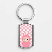 Checkered Cute Pink Monster  Luxury Keyring 1