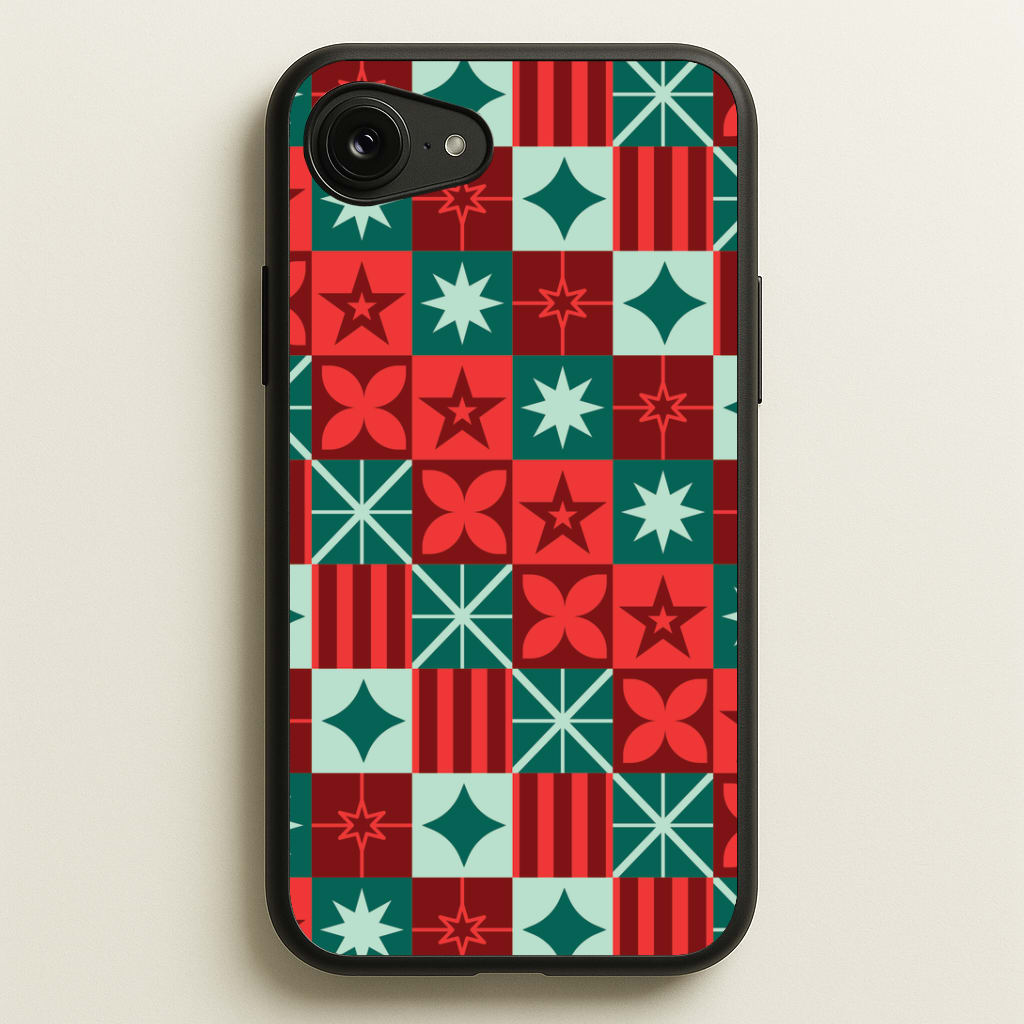 Geometric Square Christmas Pattern iPhone 16e Case