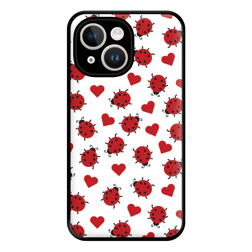 Ladybugs And Hearts Pattern iPhone 14 Plus Case