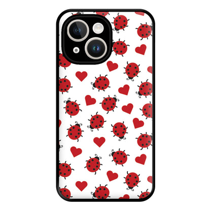 Ladybugs And Hearts Pattern iPhone 14 Plus Case