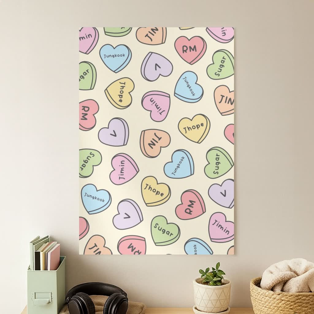 K-Pop Band Members Love Hearts Pattern Poster