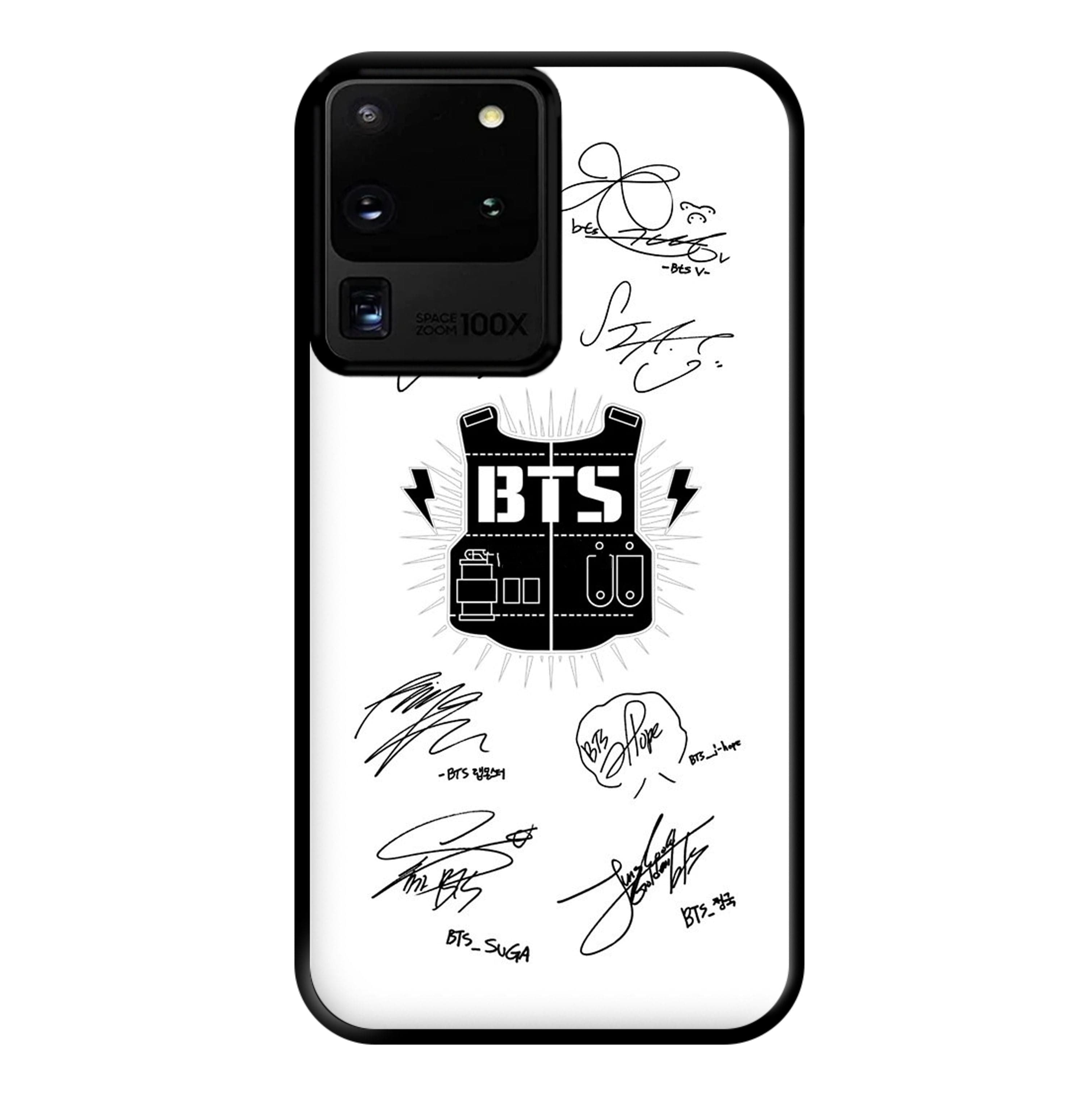 White K-Pop Band Army Logo and Signatures Phone Case