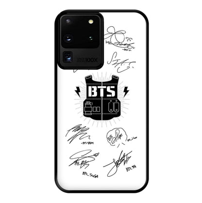 White K-Pop Band Army Logo and Signatures Phone Case