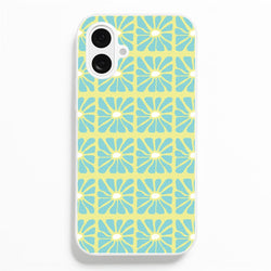 Square Abstract Flowers Blue iPhone 16 Plus Case