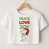 Peace, Love, Joy Christmas Cartoon Beagle Crop top