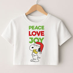 Peace, Love, Joy Christmas Cartoon Beagle Crop Top