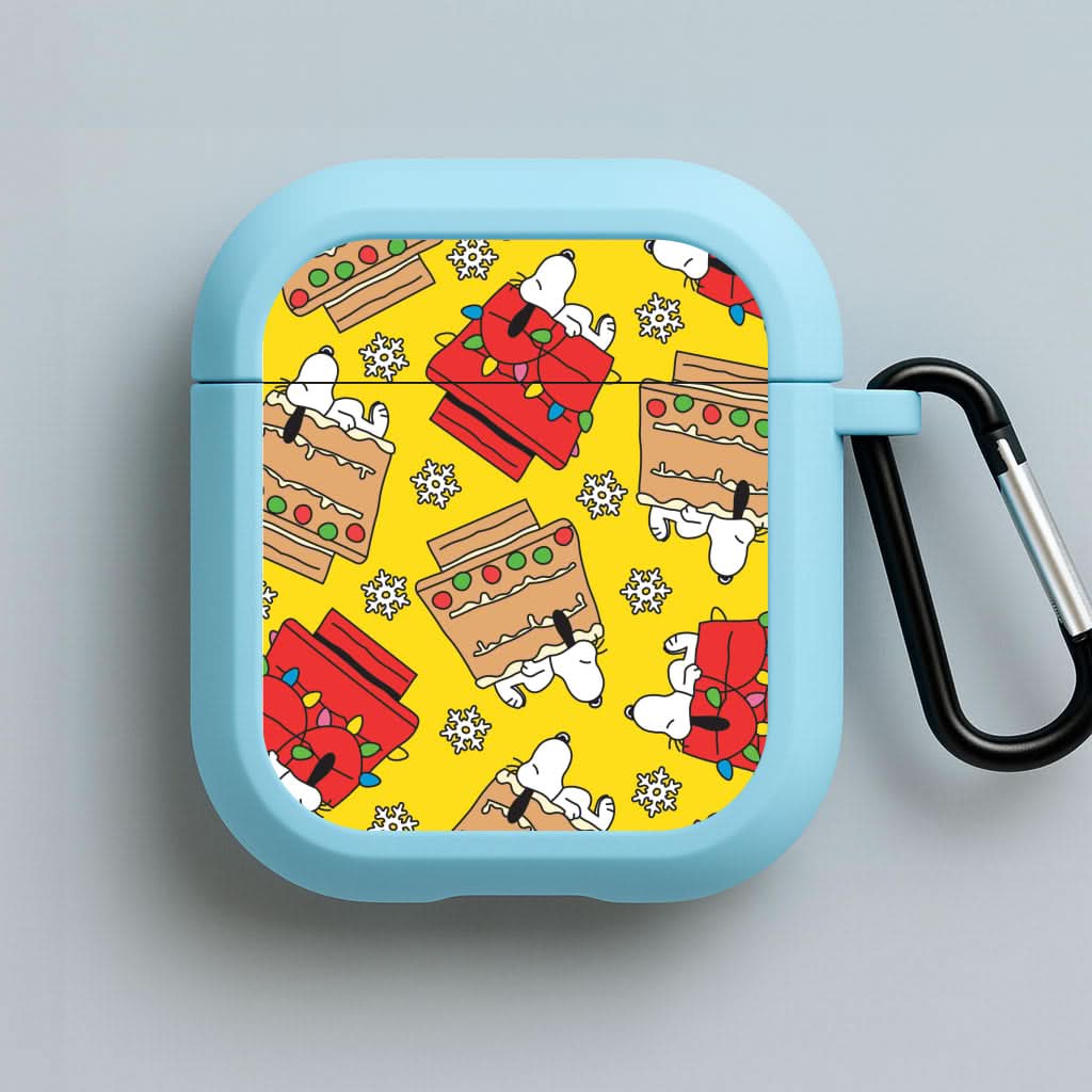 Cartoon Beagle Fairylights And Gingerbead Pattern Blue AirPods Case