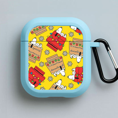 Cartoon Beagle Fairylights And Gingerbead Pattern Blue AirPods Case