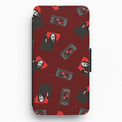 VHS & Ghostface Pattern Flip / Wallet Phone Case