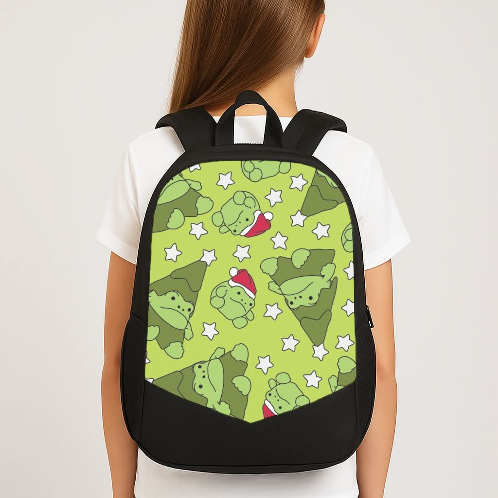 Christmas Frogs And Stars Plush Pattern School Bag
