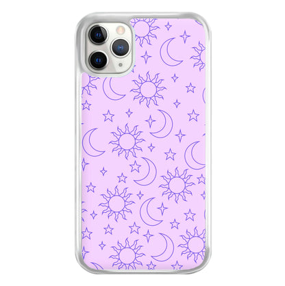 Sun, Moon And Stars Pattern Mauve Phone Case