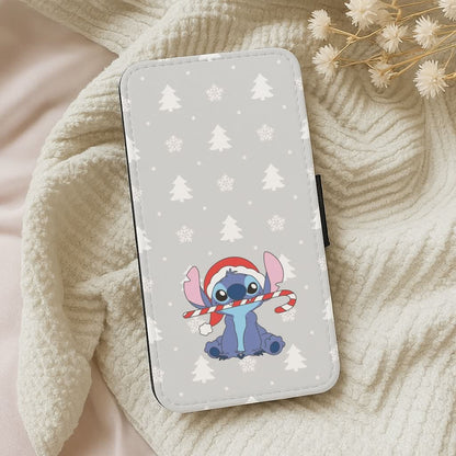 Cute Blue Alien Candycane Leather Phone Case