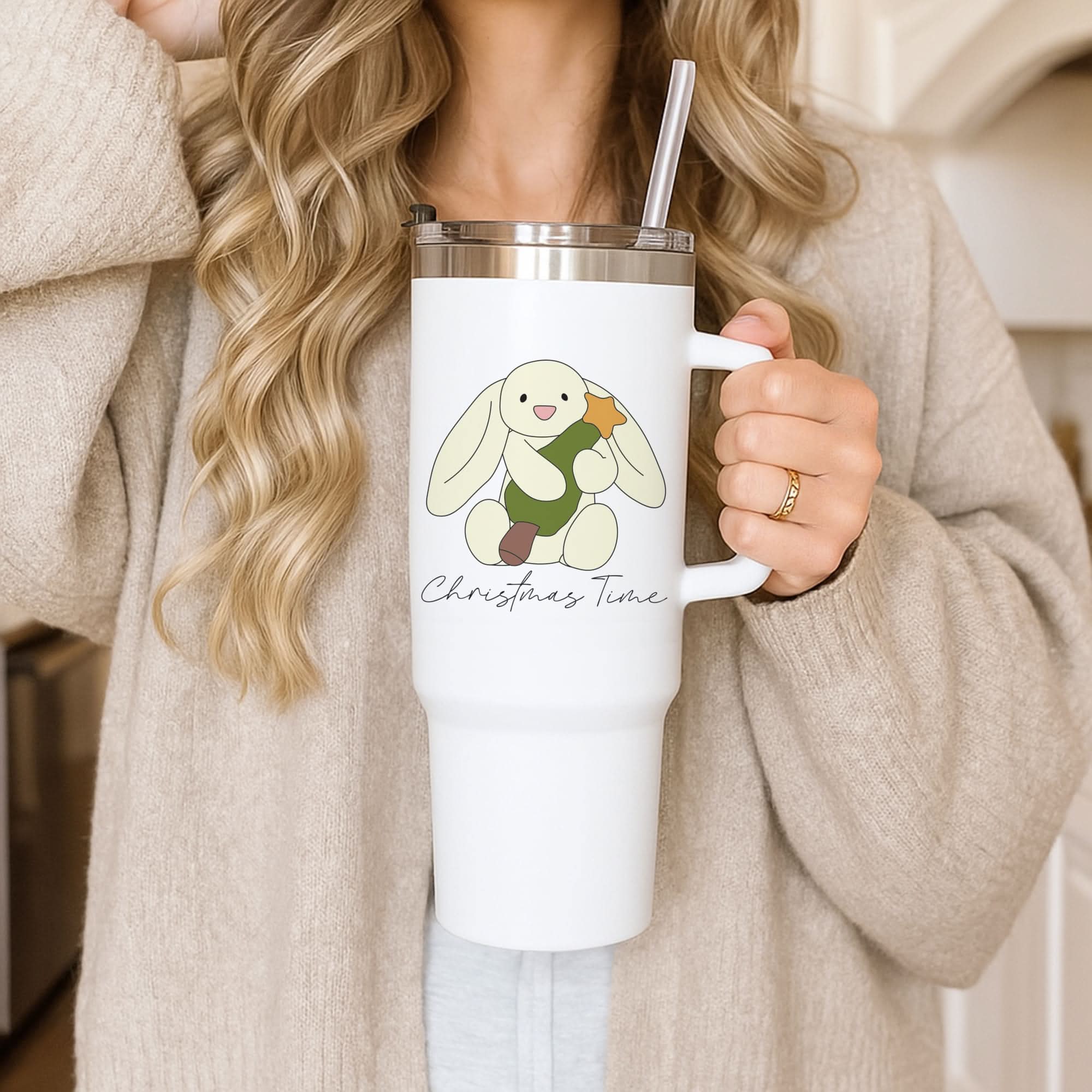 Christmas Bunny Stars Plush Tumbler