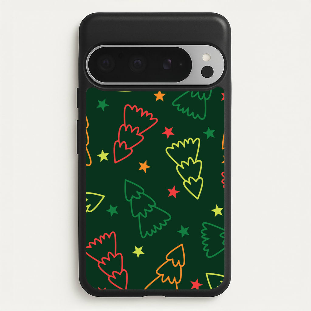Colourful Christmas Tree Outlines Pattern Google Pixel 9 Pro XL Case