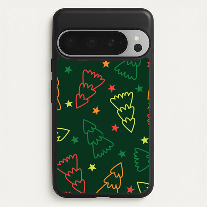 Colourful Christmas Tree Outlines Pattern Google Pixel 9 Pro XL Case