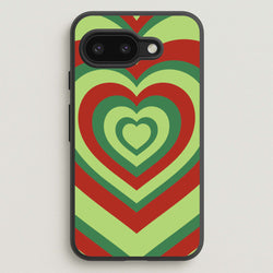 Red And Green Trippy Heart Christmas Pattern Google Pixel 9a Case