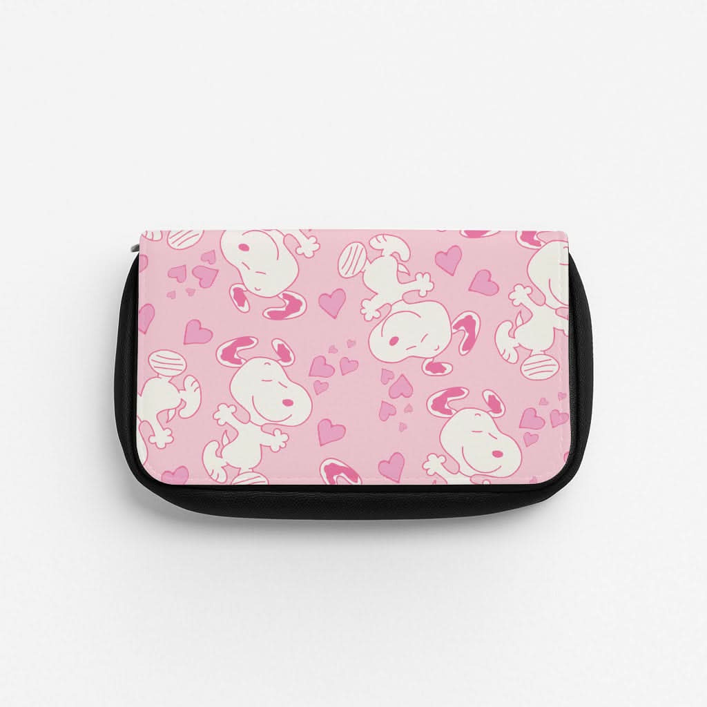 Cartoon Beagle Valentine Hearts Pattern Pencil Case