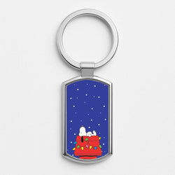 Cartoon Beagle Fairylights Silver Metal Keyring
