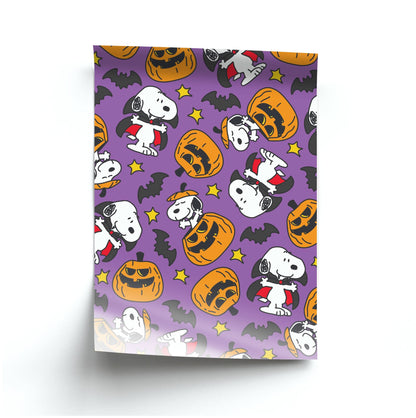 Cartoon Beagle Halloween Pattern Poster