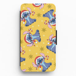 Cute Blue Alien Candycane Christmas Pattern Flip / Wallet Phone Case