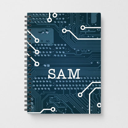 Blue Circuit Board Personalised Name Notebook