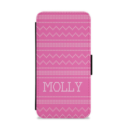 Personalised Christmas Jumper Pink Flip / Wallet Phone Case