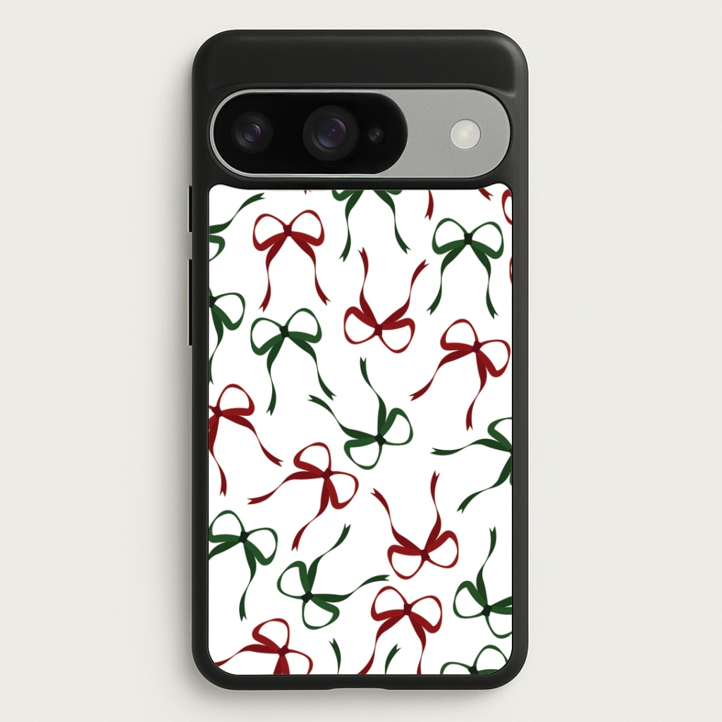 Red And Green Coquette Christmas Bows Pattern Google Pixel 10 / 10 Pro Case
