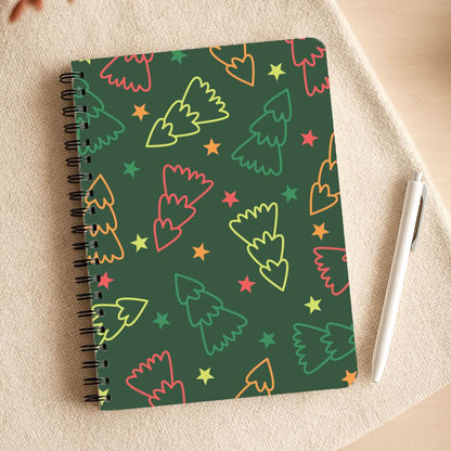 Colourful Christmas Tree Outlines Pattern Notepad
