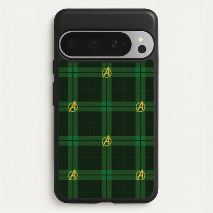 Superhero Team Green Tartan Pattern Google Pixel 9 Pro XL Case