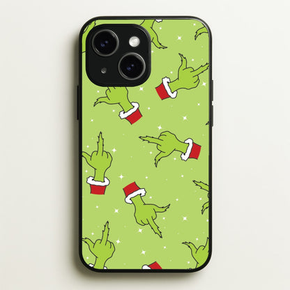 Green Middle Finger Christmas Pattern iPhone 14 Plus Case