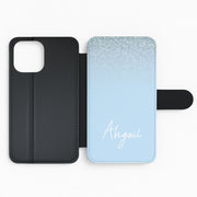 Blue Glitter Personalised Name Flip / Wallet Phone Case 2