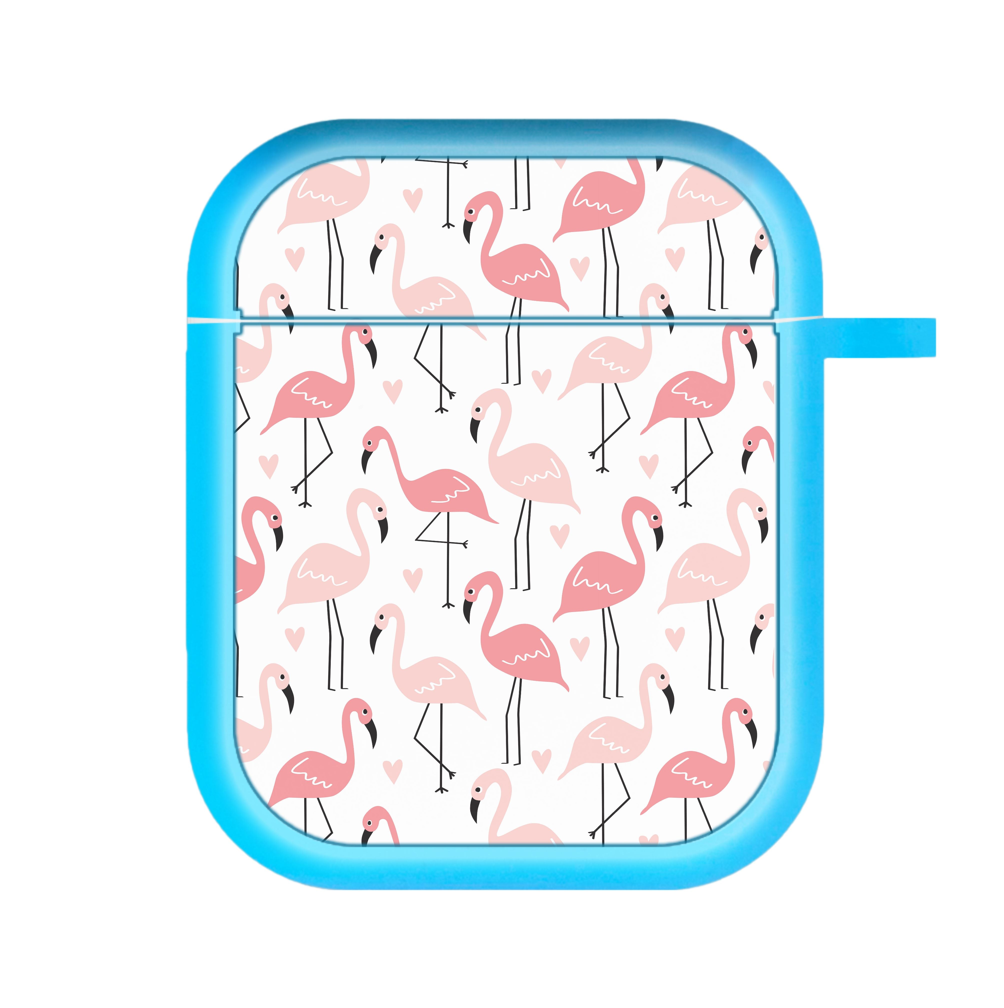 White & Pink Flamingo Pattern AirPods Case