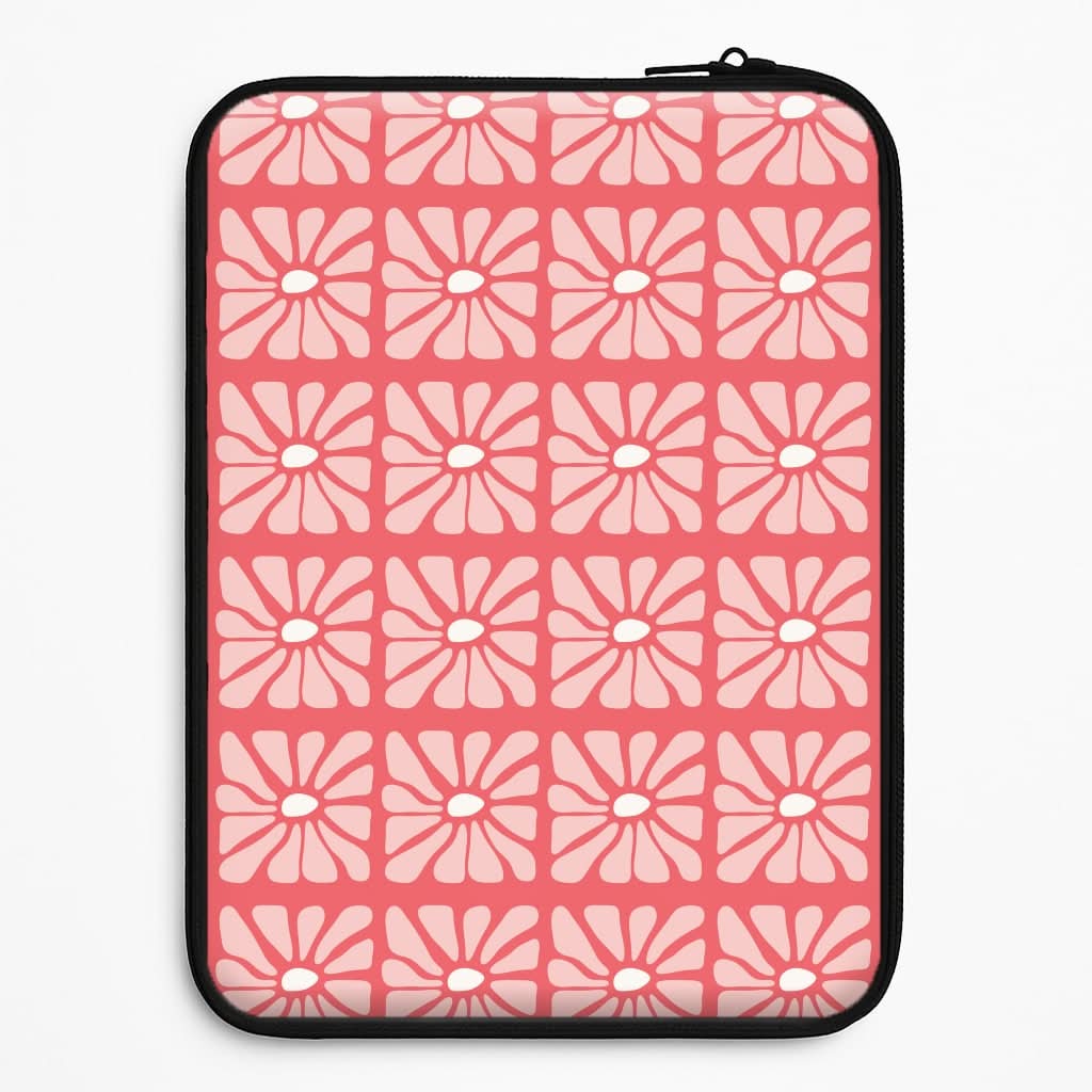 Square Abstract Flowers Pink Laptop Sleeve