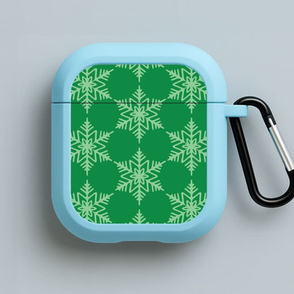 Green Giant Snowflakes Christmas Pattern Blue AirPods Case
