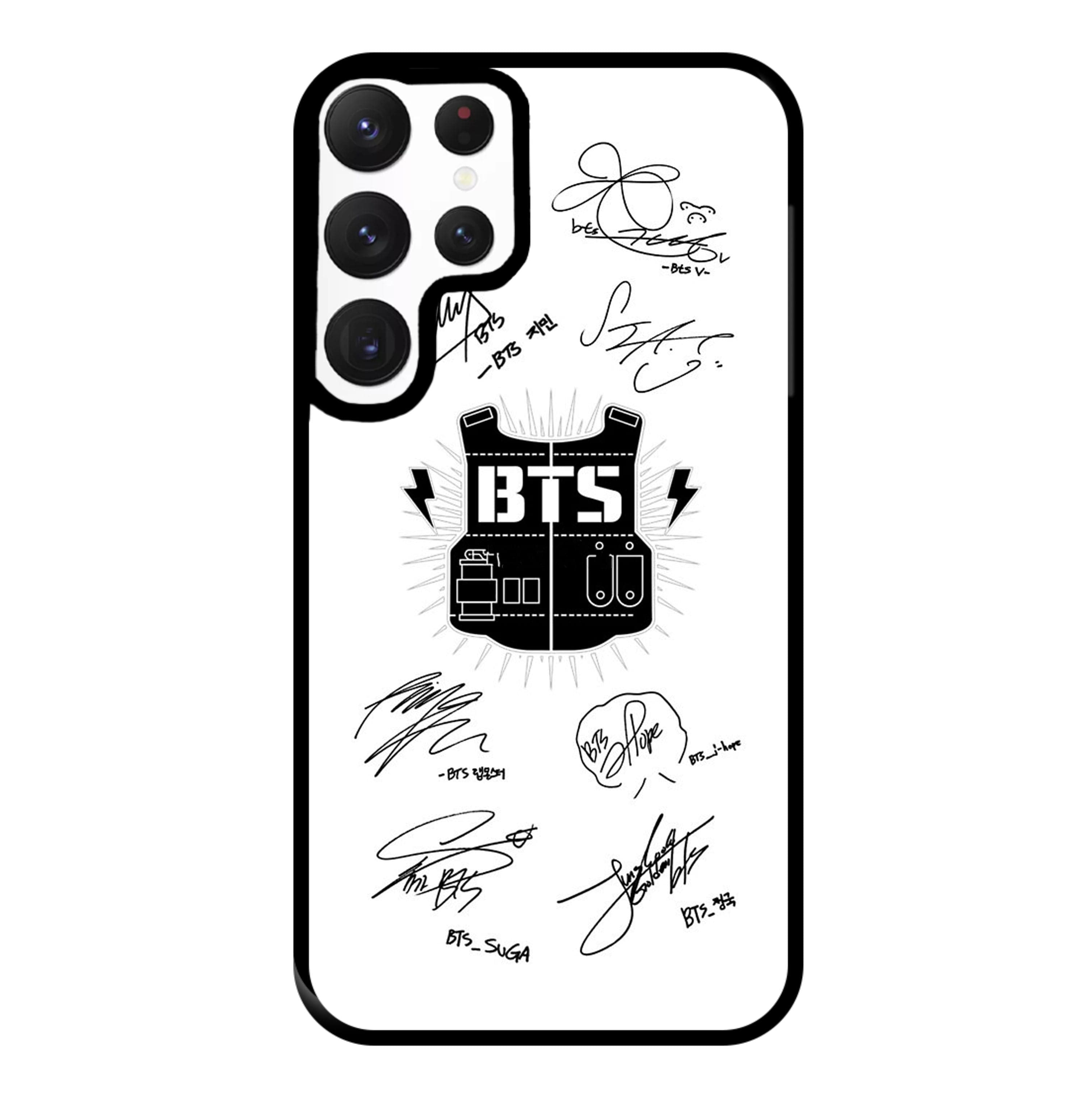 White K-Pop Band Army Logo and Signatures Phone Case