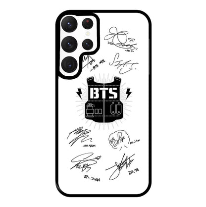 White K-Pop Band Army Logo and Signatures Phone Case