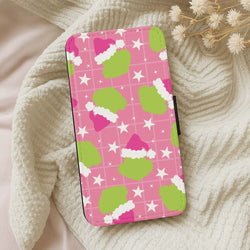 Pink Green Creature Xmas Pattern Leather Phone Case