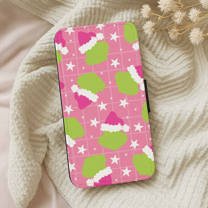 Pink Green Creature Xmas Pattern Leather Phone Case