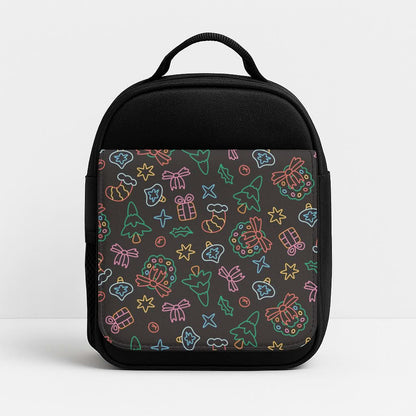Neon Christmas Icons Pattern I Insulated Lunch Bag