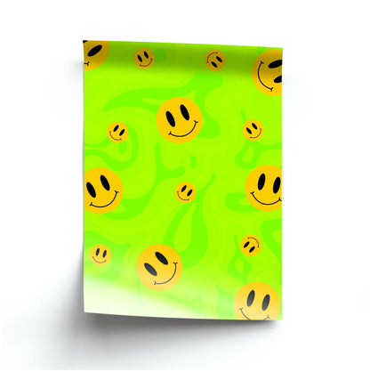 Green Wavey Smileys Pattern Poster