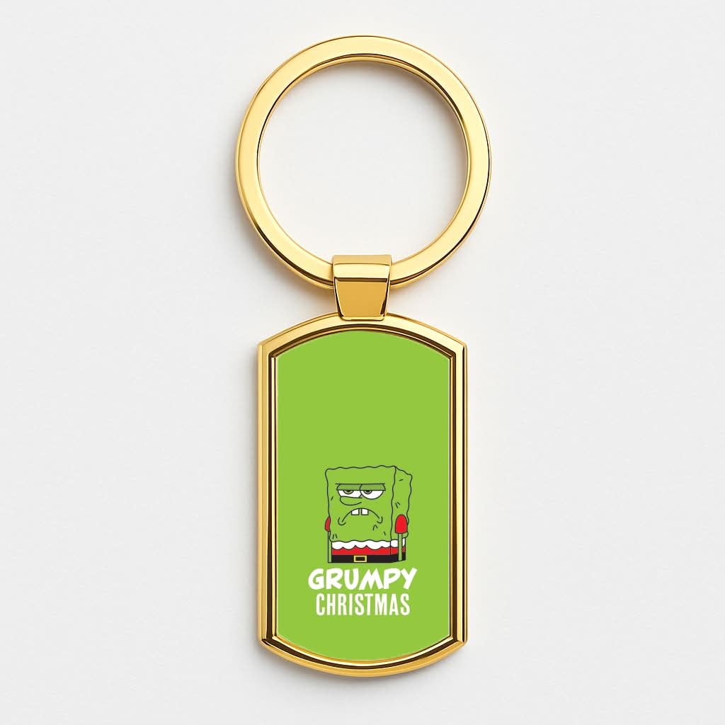 Grumpy Christmas Cartoon Sponge Gold Keyring