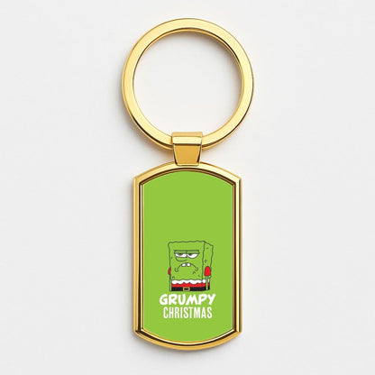Grumpy Christmas Cartoon Sponge Gold Keyring