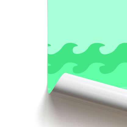 Cyan Beach Waves Pattern Poster
