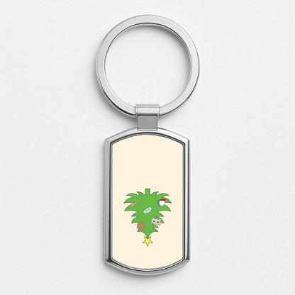 Upside Down Christmas Tree Silver Metal Keyring