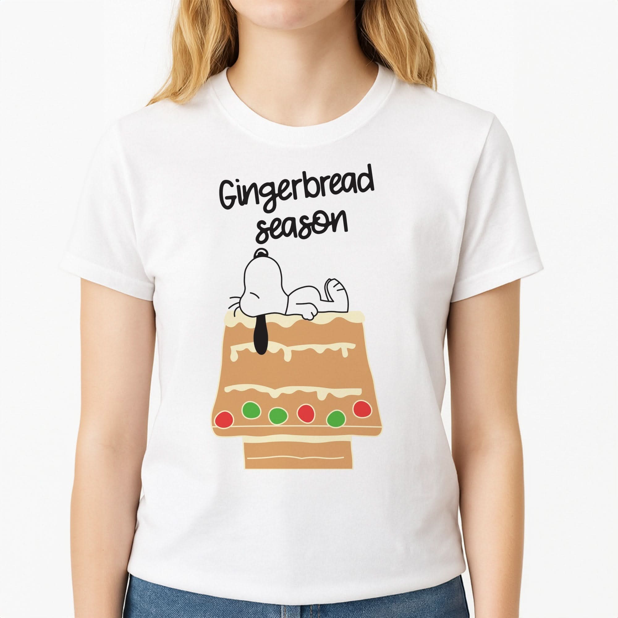Cartoon Beagle Gingerbread House Womens T-Shirt