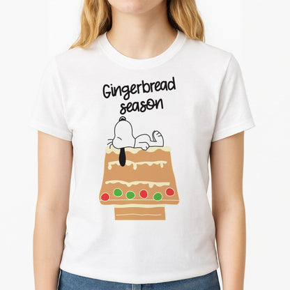 Cartoon Beagle Gingerbread House Womens T-Shirt