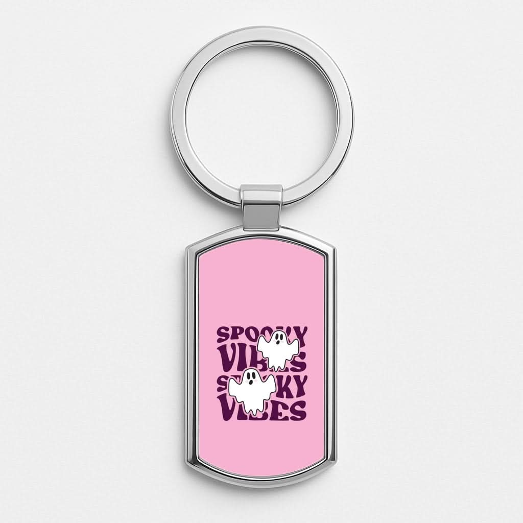 Spooky Vibes Pink Silver Metal Keyring