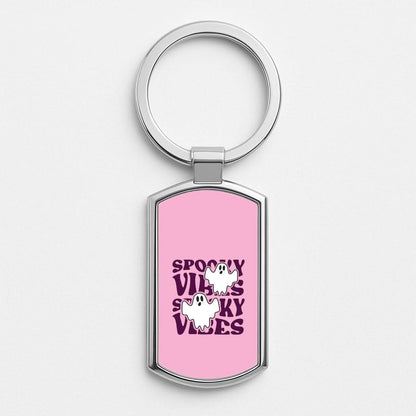 Spooky Vibes Pink Silver Metal Keyring