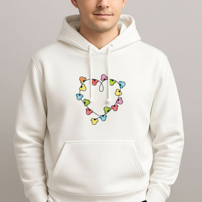 Cartoon Mouse Christmas Fairylights Heart Mens Hoodie